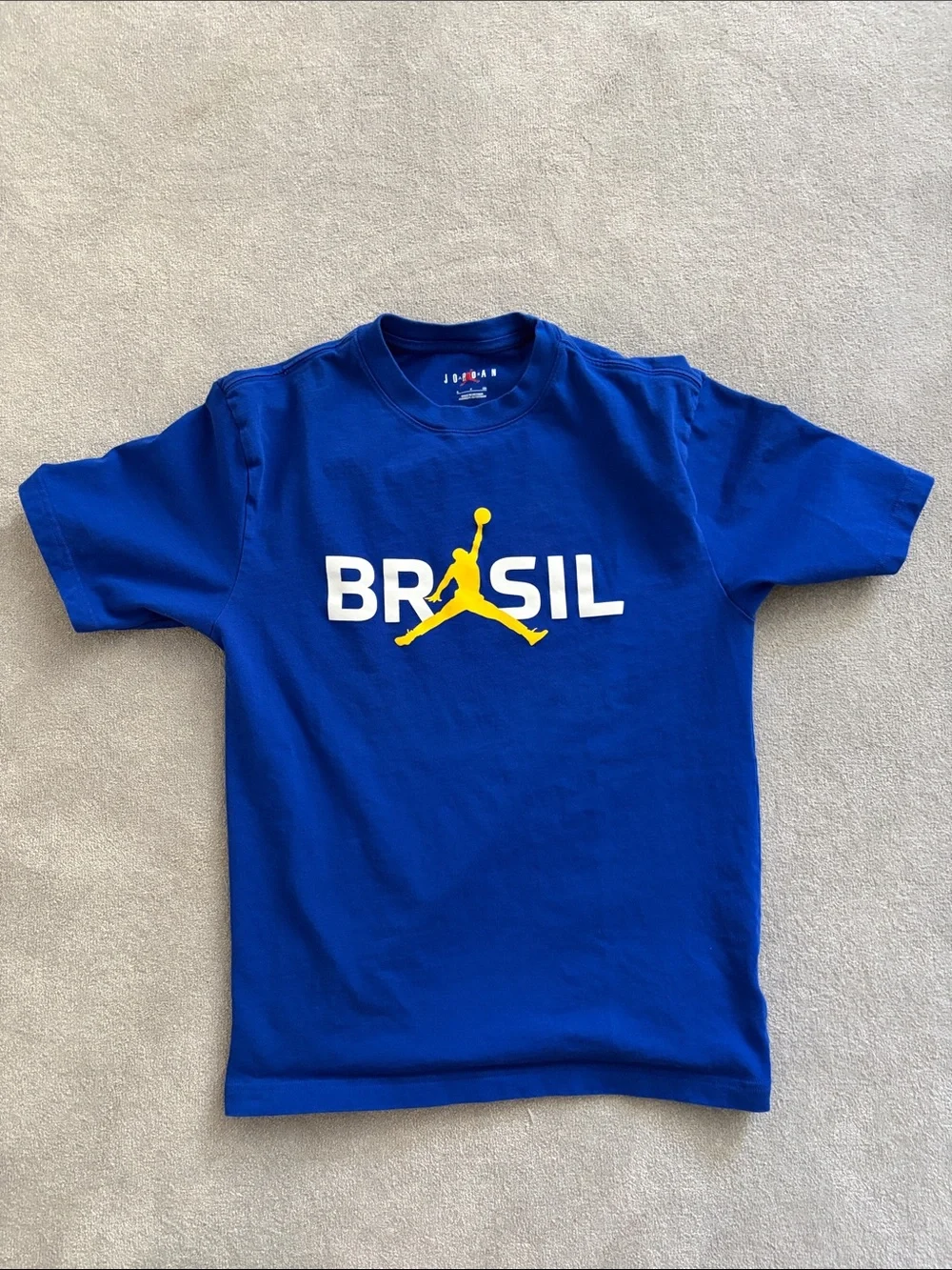 Jordan Brasil Royal Blue Short-Sleeve Graphic Tee with Yellow Jumpman